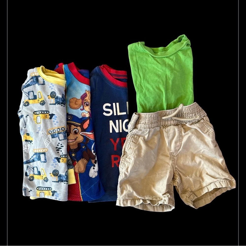 Kids Clothing Set with Green Shirt and Tan Shorts